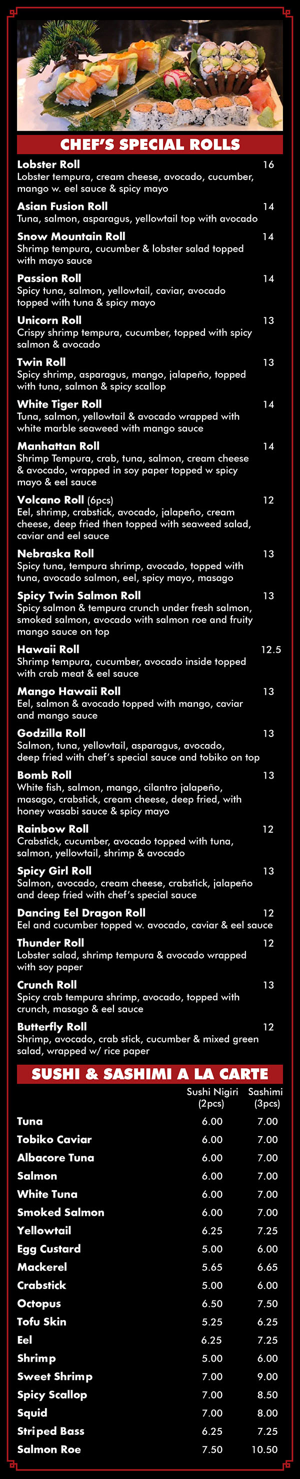 Asian Fusion Restaurant Menu Lincoln NE - Page 3
POULTRY (w. White Rice ) Order 
28. Sweet & Sour Chicken 
29. Chicken w. Broccoli 
30. Chicken w. Snow Peas 
31. Chicken w. Mixed Vegetables 
32. Chicken w. Cashew Nuts 
33. Moo Goo Gai Pan 
34. k Hunan Chicken 
35. k Kung Po Chicken 
36. kChicken w. Garlic Sauce
37. Almond Chicken 
38. k Mongolian Chicken 
39. Peanut Butter Chicken 

SEAFOOD (w. White Rice) 
40. Sweet & Sour Shrimp 
41. Shrimp w. Broccoli 
42. Shrimp w. Snow Peas 
43. Shrimp w. Mixed Vegetables 
44. Shrimp w. Cashew Nuts 
45. Shrimp w. Lobster Sauce 
46. .Hunan Shrimp 
47. kKung Po Shrimp 
48. k Shrimp w. Garlic Sauce 
49. k Mongolian Shrimp 

VEGETABLES (w.White Rice) 
50.s Mixed Vegetables 
51. 0 Mixed Vegetables w. Garlic Sauce 
52. k Broccoli w. Garlic Sauce 
53. k Bean Curd Country Style 
54. kMapo Tofu 
55. k General Tso's Tofu 
56. Sesame Tofu 
57. Tofu w. Mixed Vegetables 
58. k Kung Po Tofu 

LO MEIN (Soft Noodles) Order 
59. Pork Lo Mein 8.25 
60. Chicken Lo Mein 8.25 
61. Beef Lo Mein 9 
62. Shrimp Lo Mein 9 
63. Vegetable Lo Mein 8.25 
64. House Special Lo Mein 10 
