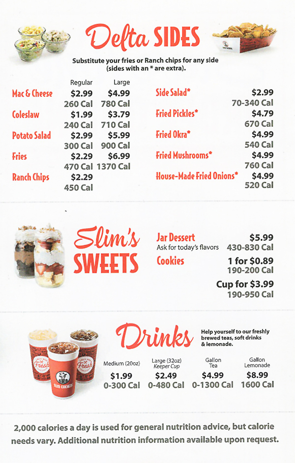 Slim Chickens Menu Lincoln Nebraska